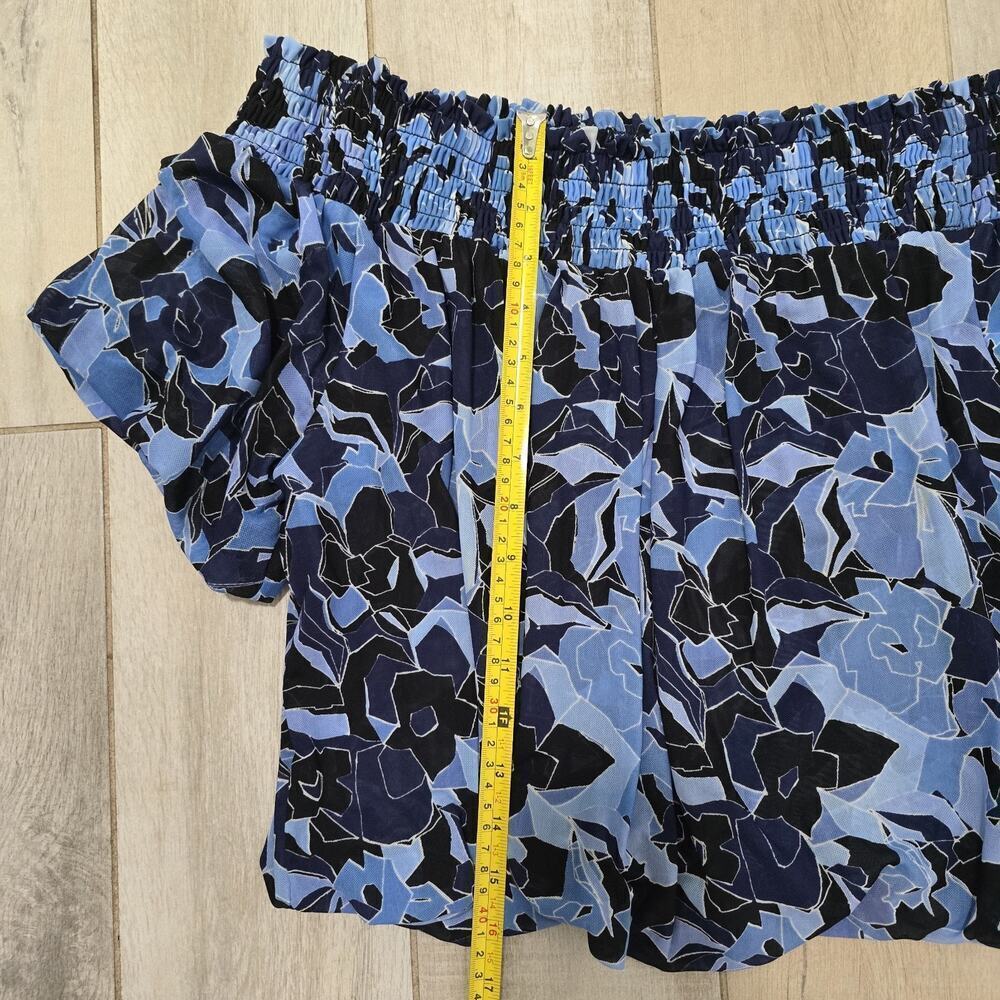 Free People Blue Black Floral Off-Shoulder Blouse - Picture 6 of 7